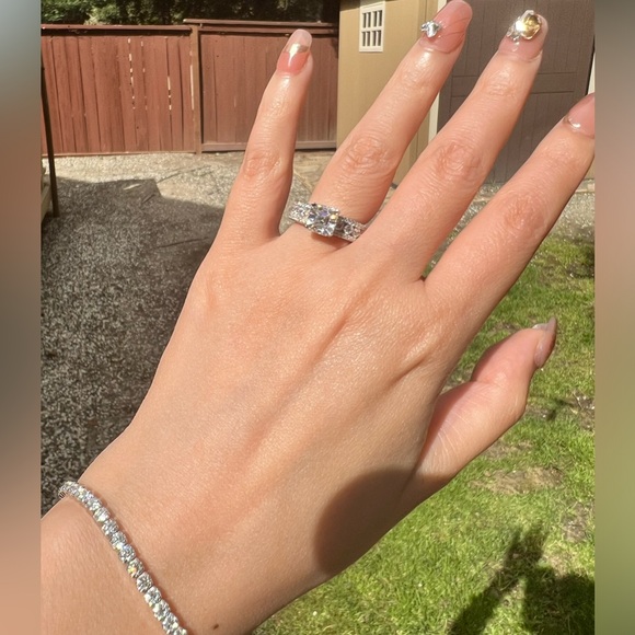 Brand New Moissanite Asscher Cut 2CT Ring 18K White Gold Plated Sterling Silver - Picture 3 of 16